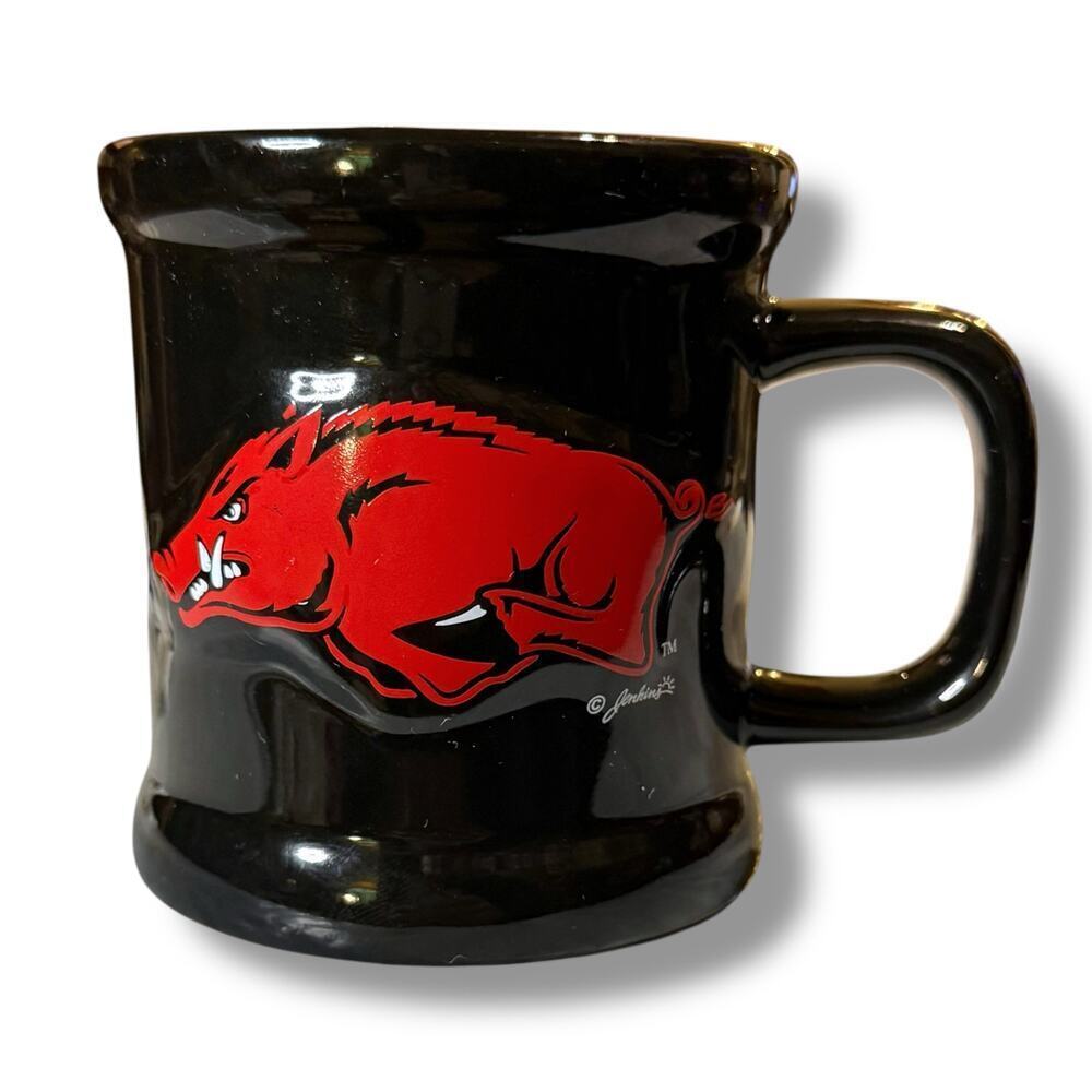 University of Arkansas Razorbacks Coffee Mug Black Red Glazed Ceramic